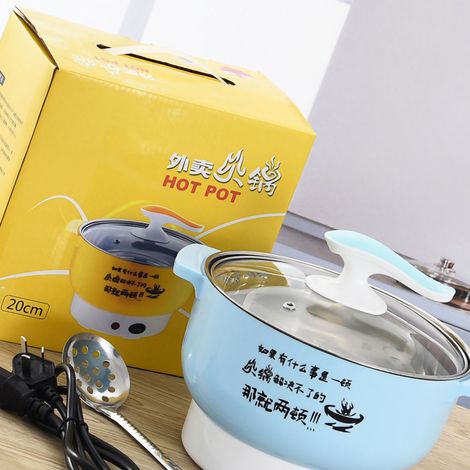 Cuisinière électrique multifonctionnelle, fondue électrique en acier inoxydable, petit appareil électroménager, produit cadeau pour fondue à emporter (ingrédients), texte aléatoire, bleu. (1/5)