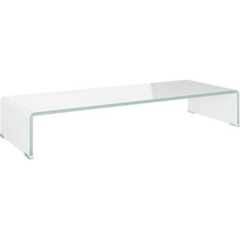 Meuble TV Support pour moniteur, Étagère TV, Meuble de Salon, 80 x 30 x 13 cm Verre Blanc OIB7902E (1/5)