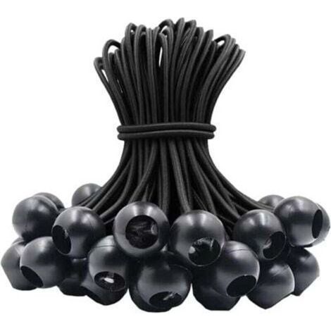 Tendeur élastique 30 pièces, tendeur en Caoutchouc avec Boule élastique pour tentes de bâche, bannière, Drapeau, Camping, pavillon (Noir)-- (1/4)