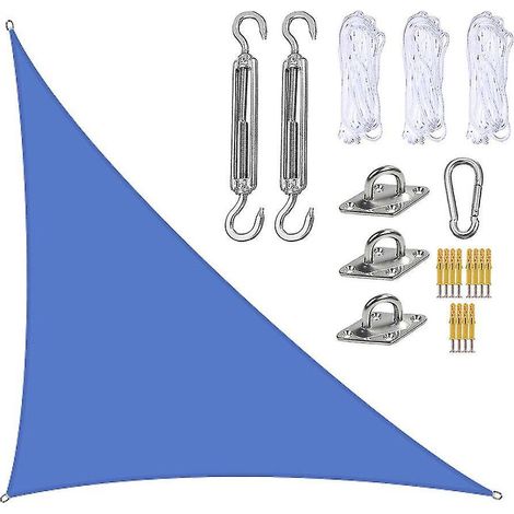 Voile d'ombrage imperméable 3 x 4 x 5 m, auvent triangulaire pare-soleil pour terrasse et piscine, avec kit de fixation NS2 Bleu foncé (1/4)