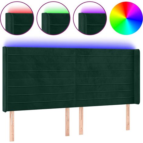 Testiera Testata del letto a LED Verde Scuro 163x16x118/128 cm in Velluto (1/5)