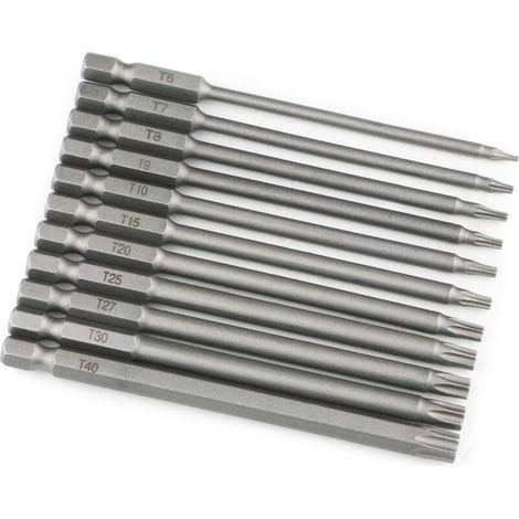 Lot de 11 Embouts Torx Extra Longs 100 mm Magnétiques T8 à T40 Pour Tournevis Électrique 1/4 Pouces Tige Hexagonale (1/4)