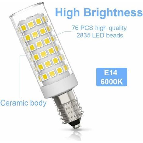 6pcs Ampoules LED E14 - 9W haute luminosité Angle 360 degrés - Cuisine et hotte aspirante - Blanc froid 6000K (1/5)