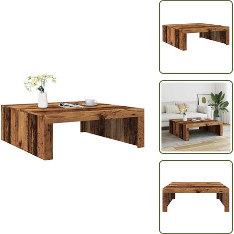 The Living Store Table basse vieux bois 100x100x35 cm bois d'ingénierie - Table basse vieux bois (1/5)