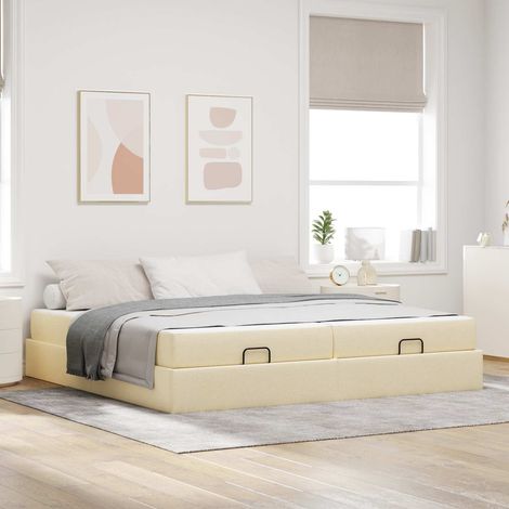 Bettgestell mit Matratze mit Matratze 2 pcs Creme Stoff (1/5)