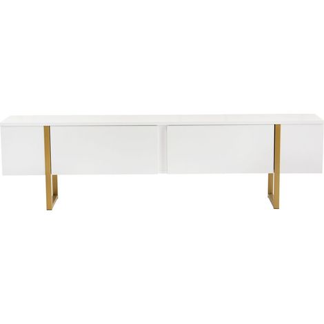 Meuble TV 2 portes blanc avec piètement doré 180 cm - Tessa (1/5)