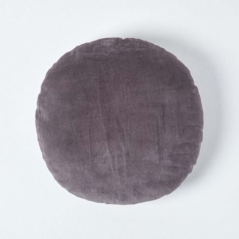 HOMESCAPES Dark Grey Velvet Cushion, 40 cm Round