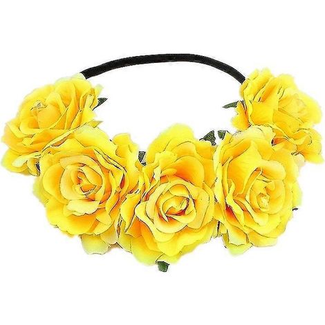 Couronne de roses, guirlande de fleurs, bandeau, accessoire de tête pour mariage et festival (rouge) (d-583-a)-yellow