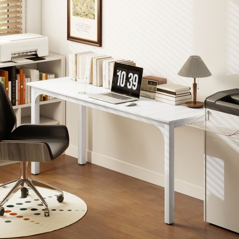 Bureau d'ordinateur de 180 cm de large avec un grand plateau pour 2 personnes, idéal pour un bureau à domicile ou un espace de travail, blanc. (1/5)