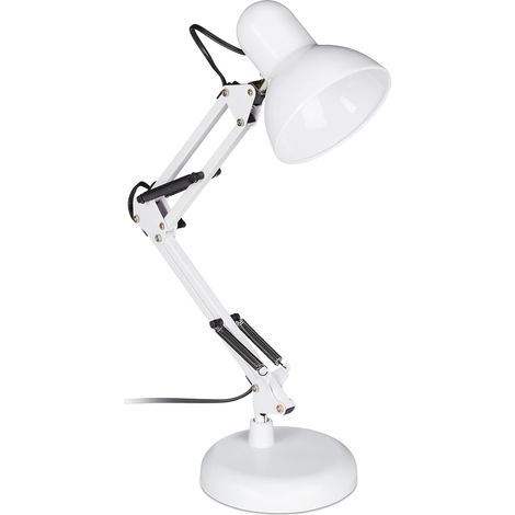 Lampe Retro, Bras articulé Flexible,Veilleuse Lecture Bureau, métal, E27, HlP: 50x27x15 cm,Blanche, Plastique, Blanc, 1 (1/5)