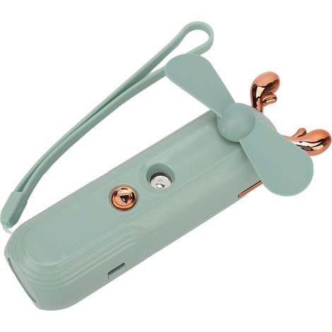 Mini ventilateur brumisateur rechargeable portable vert, pistolet à eau cartoon en PVC, brumisation rafraîchissante pour visage, usage extérieur, cadeau enfant (1/5)