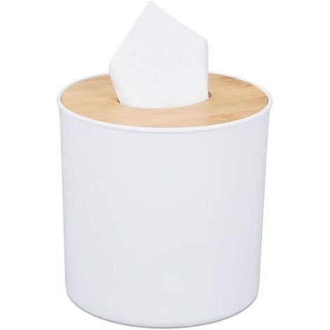 BUNTHAUS Lntyq Boîte pour Cotons de Maquillage avec Couvercle en Bambou, Design Moderne, 13x13 cm, Blanc/Nature