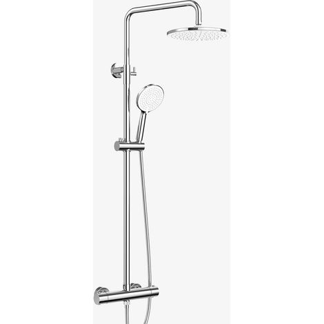 Colonne de douche thermostatique chromée – Douche de pluie ronde 25 cm – Acier inoxydable – Thermostat avec verrouillage sécurité 38℃