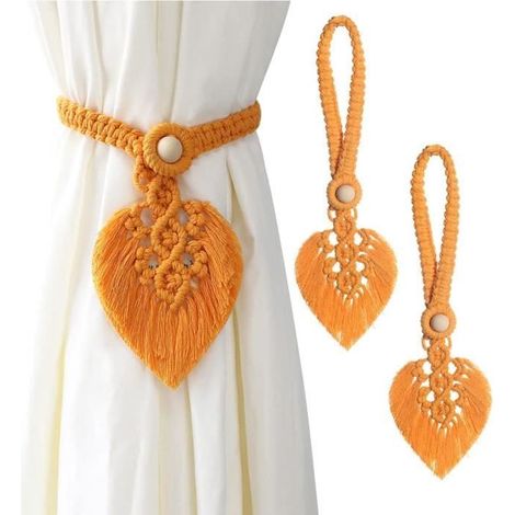 Embrasses de Rideaux - Boho - Coton macramé - 2PCS - Jaune - Design élégant (1/4)