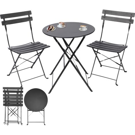 Albatros Bistroset 3-teilig Schwarz – Bistrotisch mit 2 Stühlen – klappbare Stühle und Tisch aus robustem Metall – optimal als Balkonmöbel Set oder Gartenmöbel in modernem Design
