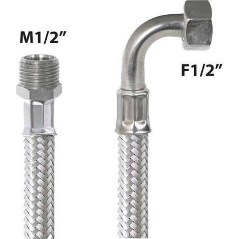 "FLESSIBILE IN ACCIAIO INOX M1/2"""" x CURVA F1/2"""" 30 cm - DN13"