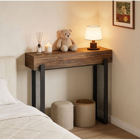 Table console d'entrée 105 x 30 x 80 cm avec rangement, MDF et métal, noir et brun rustique DESVIAE (1/5)