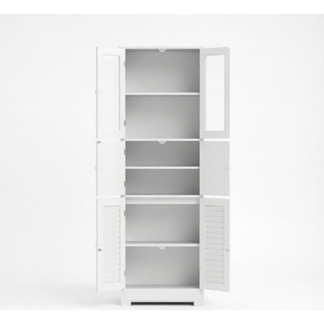 Badezimmerschrank 60 x 30 x 170,5 cm aus MDF und Glas, Weiß, 6 Türen – MEUBLIV (1/5)