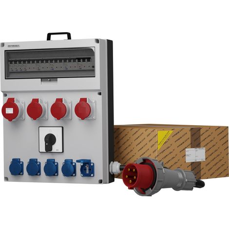 Tableau électrique de chantier avec câble et connecteur GR-S/FI SKH 32 A 3x16 A 5x230 V, prises Mennekes Doktorvolt® DV-0663-F (1/3)