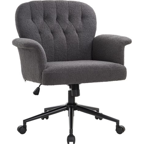 IWMH Chaise de bureau, Fauteuil pivotante réglable en hauteur, chaise de bureau en tissu Teddy, Siege pour coiffeuse, chambre à coucher, bureau à domicile - Gris