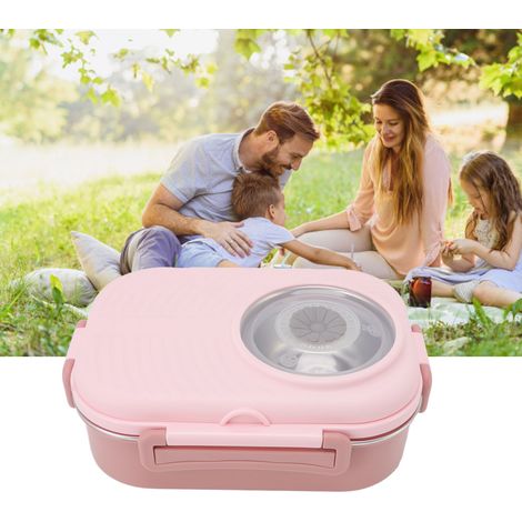 Isolierte Lunchbox aus Edelstahl 304, tragbare Bento-Box mit zwei Fächern, inklusive Suppenschüssel und weiteren Fächern, rosa (1/5)