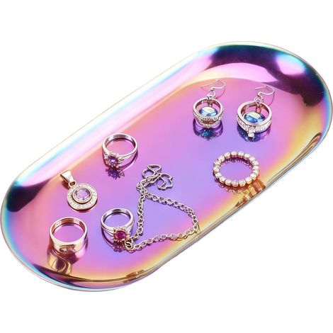 1 Plateau Ovale Acier Inoxydable 18cm Ou 23cm Bord Surélevé Pour Cosmétiques Bijoux Salon Salle De Bain (1/5)