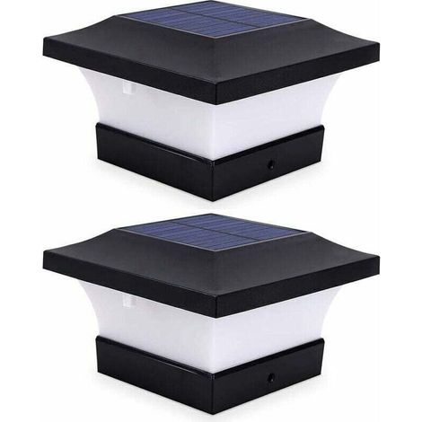 Lot de 2 lampes solaires pour poteaux, éclairage extérieur de clôture et de terrasse, LED blanches haute luminosité 6000K pour poteaux 4x4, 5x5 ou 6x6 (1/4)