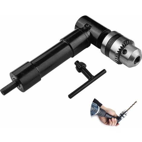 Right Angle Drill Bit Attachment, 1500RPM 3/8 90 Degree Aluminum Head Chuck Key Adapter 8mm Hex Shank For Power Tool Accessories