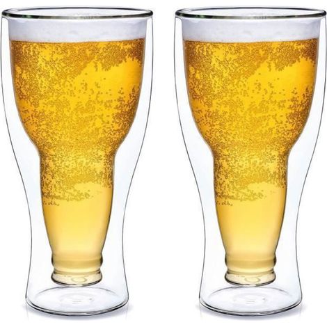 Verre à bière - Double paroi - 250 ml - Bouteille inversée - Lot de 2 - Lavable au lave-vaisselle (1/3)