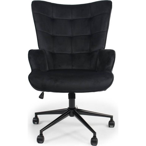 Fauteuil de Bureau FLORELO Velours Noir – Chaise Bureau Design avec Haut Dossier et roulettes – Fauteuil Pivotant Confortable Style Moderne pour Travail (1/5)