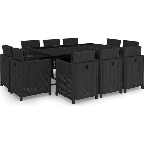 Set di mobili da giardino mobili da esterno 11 pezzi con cuscini resina intrecciata nera 020015453