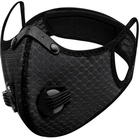 Masque anti-poussière noir réutilisable avec valve - Masque facial léger et respirant pour les sports de plein air, pince-nez et tour de tête ajustables - Protection anti-pollution unisexe (1/4)