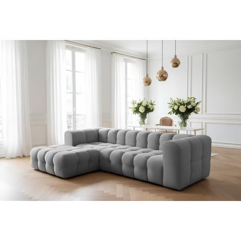 Ecksofa Designersofa SOLVIE in Stoff Tiffani Grau Ottomane Links