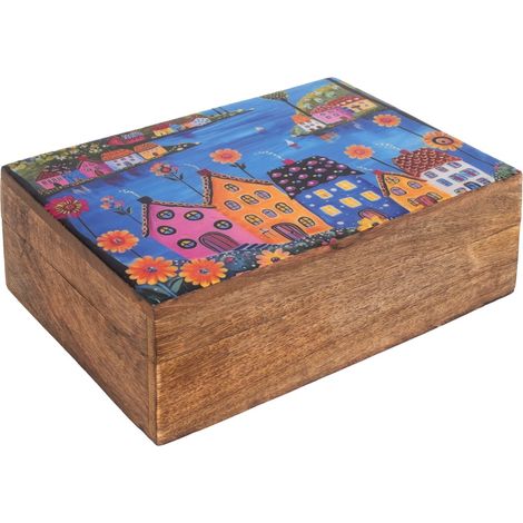 Boîte de rangement décorative en forme de maison, idéale pour la cuisine, rangement polyvalent, bois de manguier, multicolore (1/4)