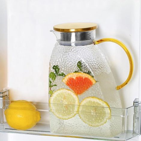 Bottiglia per acqua, succhi di frutta e bevande da fissare allo sportello del frigorifero, bottiglia in vetro da 1,8 litri con tappo in acciaio inox. Per bevande calde e fredde. Per bevande fatte in c (1/5)