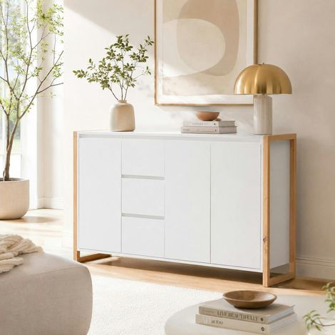 Buffet blanc 3 portes 3 tiroirs 160 cm ALVA (1/5)