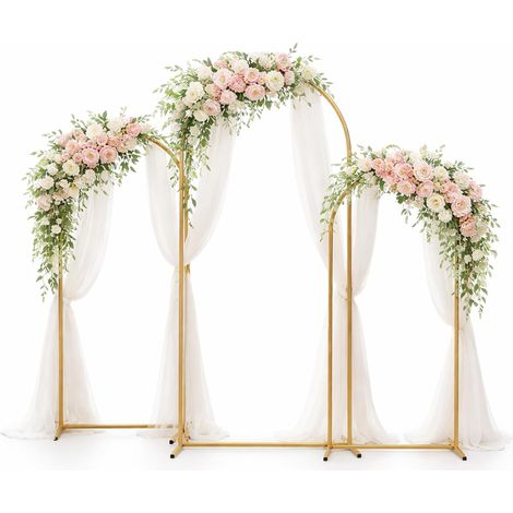 Lot de 3 Supports d'arche de Fond en Métal Doré, Arche de Ballon pour Mariage Fleurs et Photobooth pour Cérémonie, Anniversaires, Décorations Festives, Baby Shower, 1.8m/1.5m/1.2m (1/5)