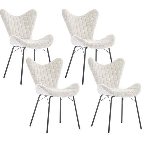Dining Chairs 4Pcs in Chenille Fabric Modern Kitchen Chairs with Stylish Designed Backrest for Living Room Restaurant Cafe, White, Wahson