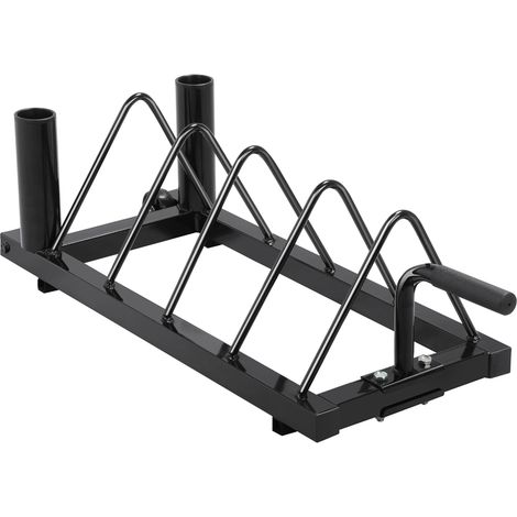Yaheetech – Support d’haltère mobile pour poids et disques – 4 compartiments de rangement – Métal robuste avec roues et poignée de transport – Fitness gym noir