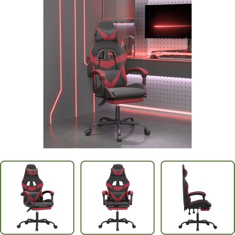 Gamingstuhl mit Fußstütze - Gaming-Stuhl mit Fußstütze Drehbar Schwarz & Weinrot Kunstleder (1/5)