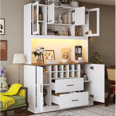 MEUBLIV Buffet de cuisine 120 x 36,3 x 180 cm blanc – LED, prises et grand rangement (1/5)