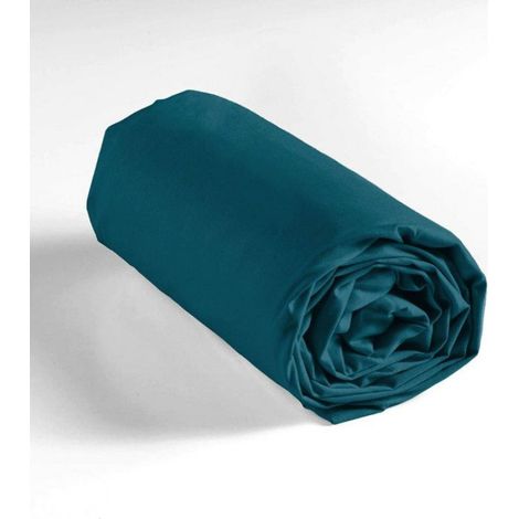 Drap Housse - 90x190 cm - Bonnet 30 cm - 100 % Coton - Bleu (1/5)