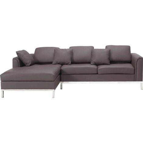 Corner Sofa 4 Seater OSLO Leather Brown Right Hand