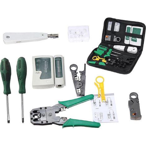 Testeur de câbles réseau LAN 9 en 1, pince à sertir, Kit d'outils manuels Cat5 RJ45 RJ11 RJ12, dénudage pour tester les connecteurs Ethernet (1/5)
