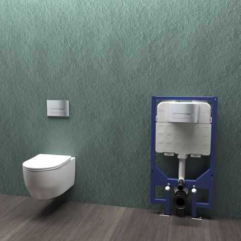 Bathroom Rimless Wall Hung Toilet & 1.14M Concealed Cistern Frame Set