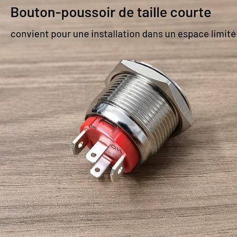 19mm 15A/220VAC Blue LED Push Button Switch Lock Stainless Steel 4 Pin SPST Switch Waterproof Short Type Push Button (1/4)