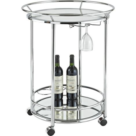 Desserte de service ronde à roulettes en acier inoxydable et miroir argenté 56,5 x 56,5 x 74,5 cm - PANGIVO (1/3)
