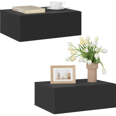 WOLTU 2x Nachttisch hängend, Wandregal Nachtschrank mit Schublade, Wandmontage schwebende Nachtkommode,  für Schlafzimmer Wohnzimmer, 0x30x14 cm, schwarz