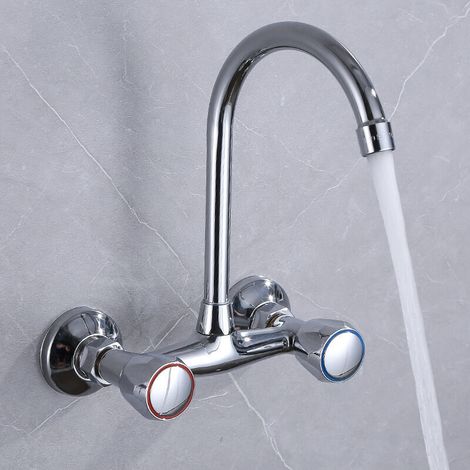Kupfer wand-montiert heißer und kalter wasserhahn doppel griff waschbecken gemüse becken küche balkon wäsche pool küche wasserhahn (1/4)
