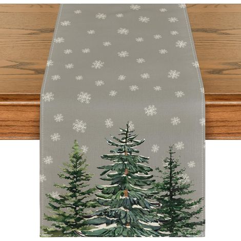 Lot 2 chemins de table Noël gris sapins 33 x 183 cm